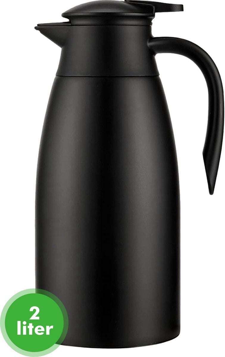 Travelhawk Thermoskan Zwart - 2 Liter - Dubbelwandig - 12 uur warm en 24 uur koud