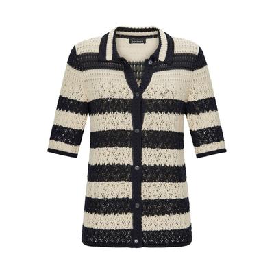 Strickjacke GOLDNER "Ajourjacke in maritimen Look", Damen, Gr. 42, schwarz (stein, schwarz, gemustert), Obermaterial: 50% Baumwolle CO. 50% Polyacryl PAN., Strickjacken Strickjacke, Ajourstrick mit Ringel