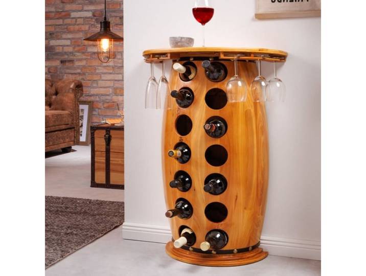 LebensWohnArt Weinregal Flaschenregal BOTELLA 84cm natur Weinfass Pienienholz