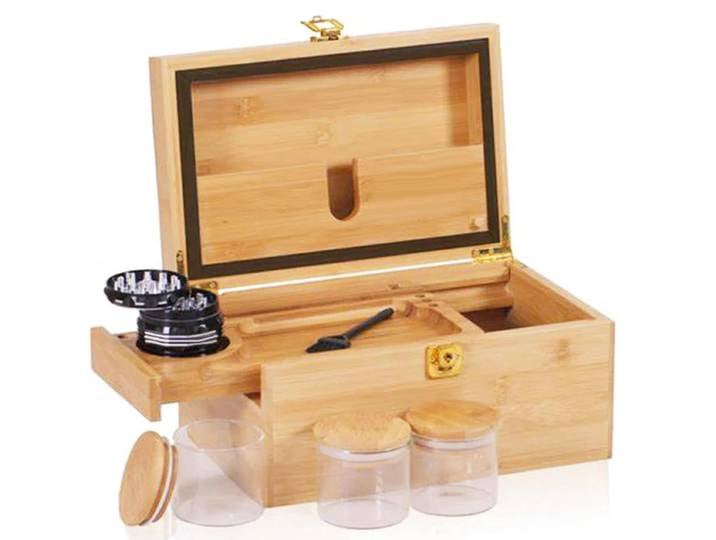 Boîte de rangement d'herbes en bois, étui de rangement, plateau roulant pour cigarettes, naturel fait à la main pour fumer, accessoires Combo, cadeau pour hommes