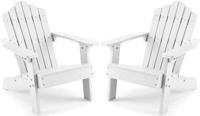 Costway Set of 2 Kids Adirondack Chairs All-weather Outdoor Chairs for Children with Tilted High Backrest-White