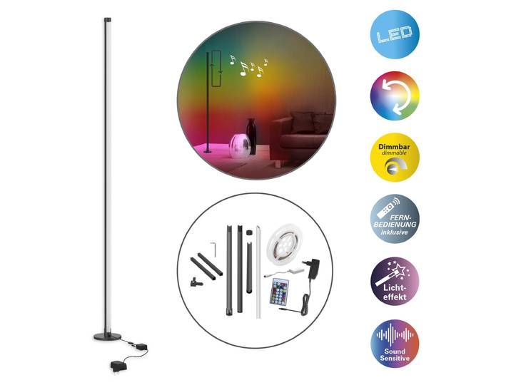 Lampadaire LED RGB\, télécommande\, intensité lumineuse variable\, H 150 cm