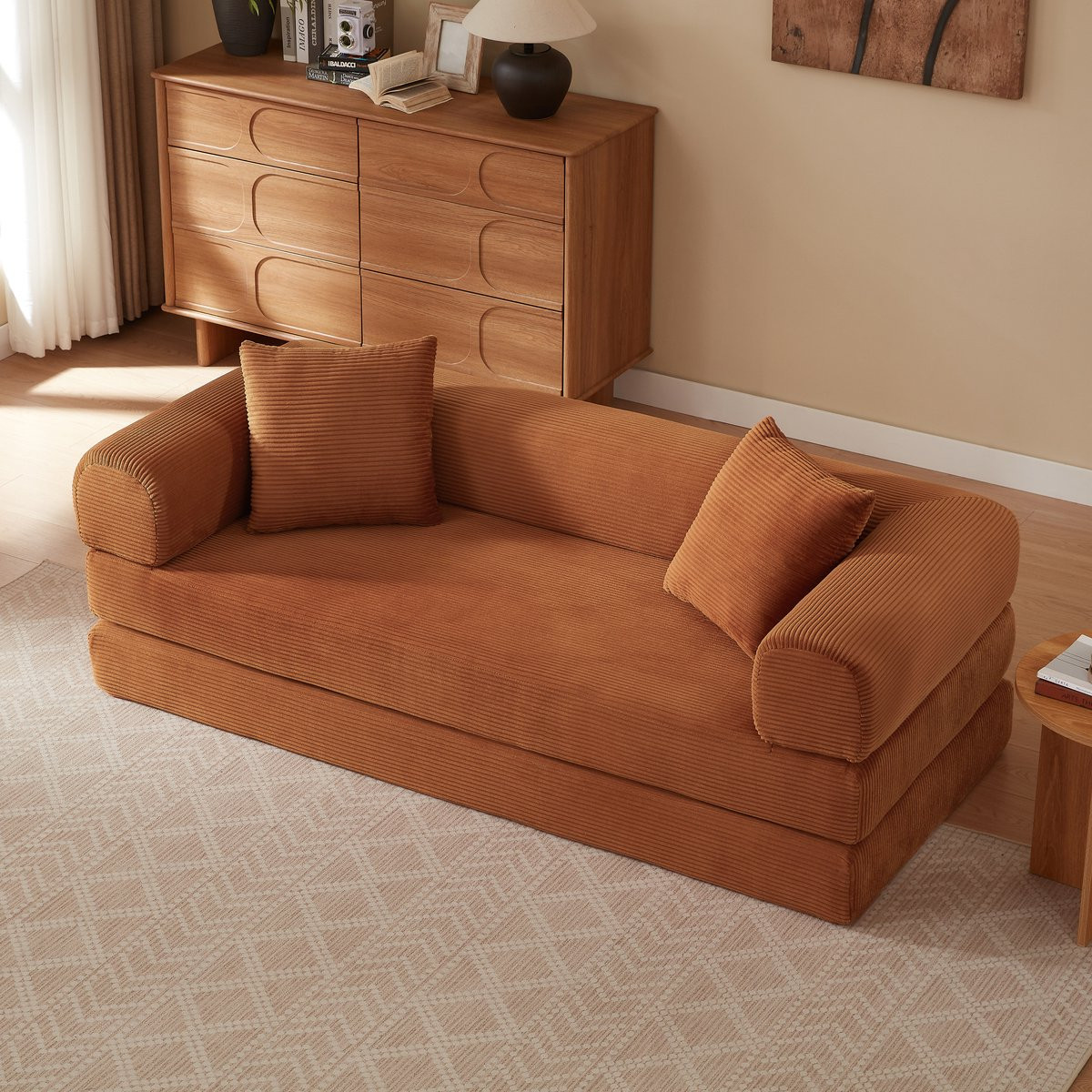 STILVORA Slaapbank - Opvouwbaar 1-persoons logeerbed - Terracotta