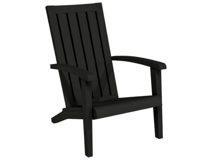 KUTYWEXFM Adirondack Gartenstuhl Kunststoff Gartensessel Schwarz Ergonomischer Loungesessel in stilvoller Holzoptik für Terrasse, Veranda oder Poolbereich mit bequemen Armlehnen.