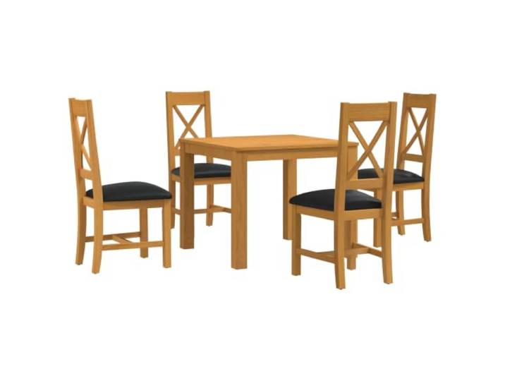 PUGYNBK Esstisch-Set, 5-teilig, Schwarz, massives Eichenholz Braune quadratische Beine, Schaumstoffkissen, einfache Montage, einfache Pflege