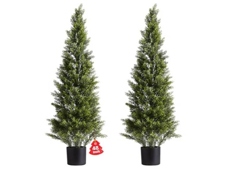 VEVOR Arbre Topiaire Artificiel Cèdre Lot de 2 Faux Pin 1219 mm Plante Artificielle Aspect Réaliste pour Décoration d'Extérieur et d'Intérieur\, Porche\, Terrasse\, Jardin\, Balcon\, Arrière-Cour\, Bureau
