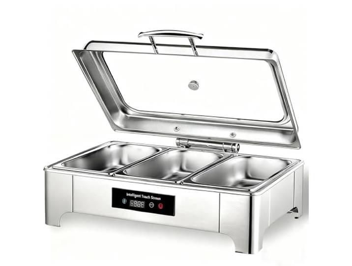 Chafing Dish Elektrisch, 9L Edelstahl Speisewärmer Buffetwärmer (GN1/3) Speisenwärmer Elektrisch mit Touch-Temperaturregelung, Warmhaltebehälter Essen Elektrisch für Buffet und Party