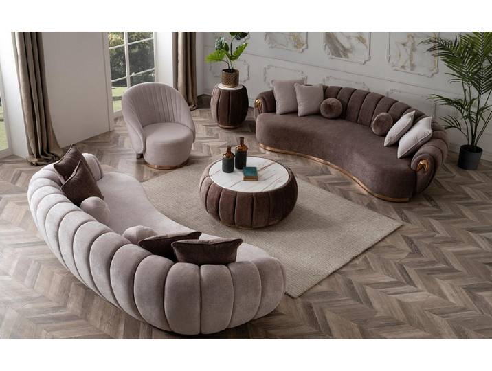 JVmoebel Polstergarnitur Moderne Textil-Couch mit Holzdetails für stilvolles Wohnen, (Wohnzimmer Set 3TLG (Sofa 3 sitzer + Sofa 3 sitzer + Sessel), Made in Europa