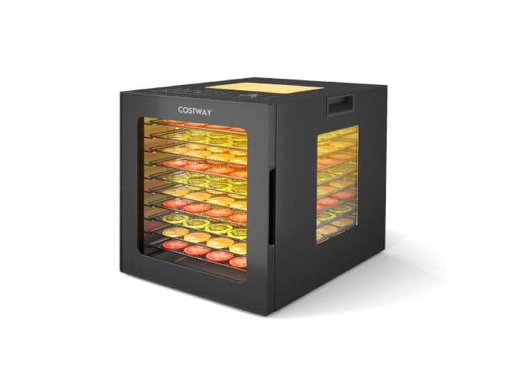 Dörrautomat mit 10 Tabletts 33 x 40 x 35,5 cm mit 360° Luftumwälztechnik moderner Stil Edelstahl schwarz 20_0011721
