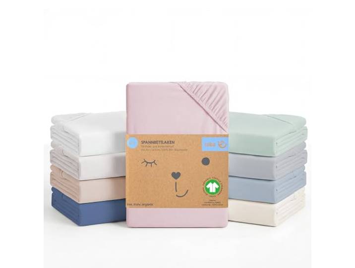roba Spannbettlaken Lil Planet 60 x 120 – 70 x 140 - Baby Bettlaken für Kindermatratzen - Bio Baumwolle - GOTS und Oeko-Tex Standard 100 - Rosa / Mauve