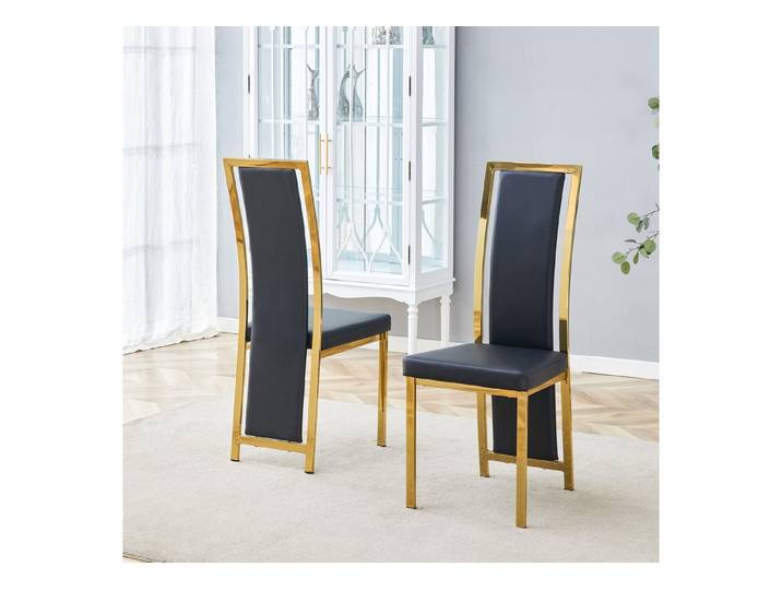 Fine Life Pro Esszimmerstuhl 2 Esszimmerstühle minimalistisch, schwarzes PU, Goldrahmen, 109 cm, Für Esszimmer und Büro, vielseitig einsetzbar