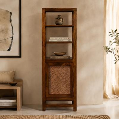 Artisan Furniture Solid Wood Chestnut Cane Door Display Unit, 3 Shelves, Brown - N/A