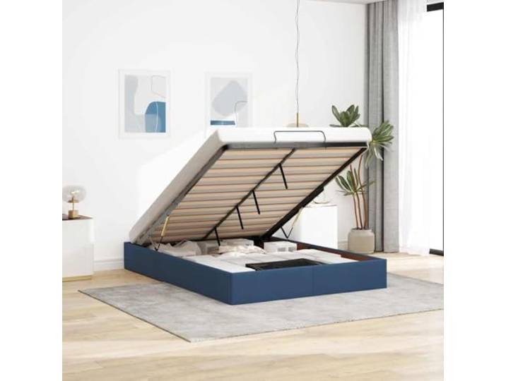 RJPLMFV Bettgestell, Ottoman, Blau, 140 x 190 cm, Stoff Geräumige Aufbewahrung, hydraulisches Heben, Lattenrost inklusive, weiches und langlebiges Polyester