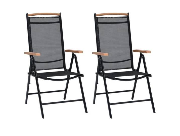 Joli & Mode 9132 - Lot de 2 Chaises de jardin pliables - Fauteuil de Jardin Chaise Design Moderne Aluminium et textilène Noir