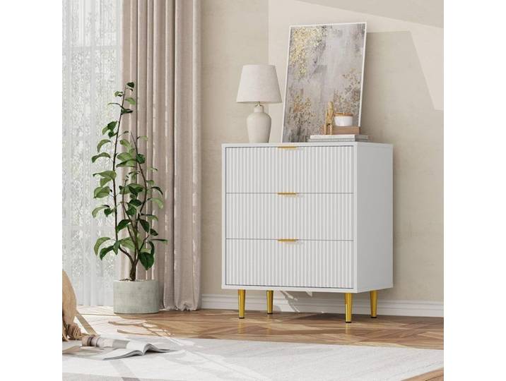 Commode de chambre-Commode avec 3 Tiroirs-Style moderne-commode avec tiroirs-Table De Chevet en Bois-Poignées en Métal-Blanc