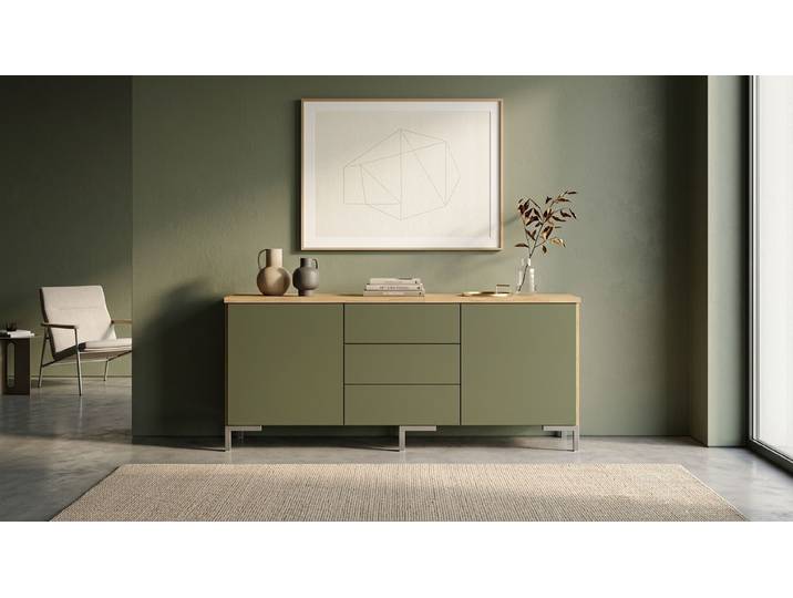 Modernes Sideboard mit grünen Türen Eiche Natur geölt