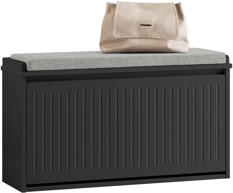 Lark Manor Boehm Polyester Upholstered Storage Bench Black 88.5cm W X 26cm D
