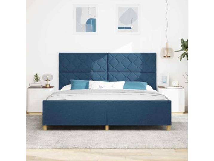 KTHLBRH Bettgestell mit Kopfteil, Blau, 200 x 200 cm Robuste Plattform, kein Netz, Stoffbezug, einfaches Design für Zimmer