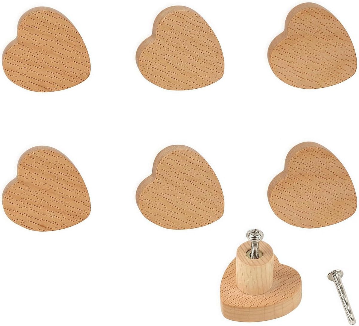 Hartvormige Kastknoppen - 6 Stuks Hoogwaardig Houten Deurknoppen voor Natuurlijke Decoratie
