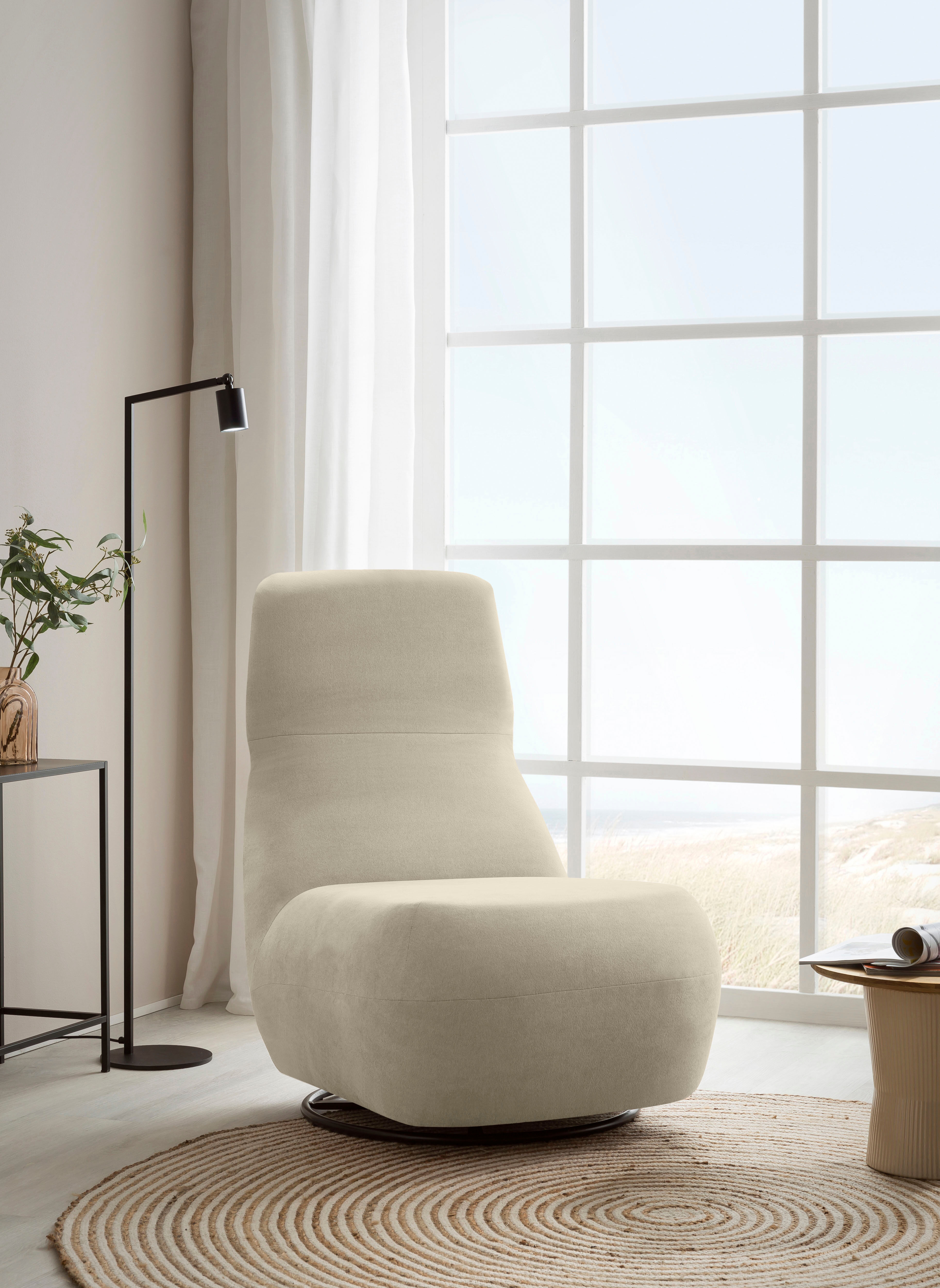 Relaxsessel HOME AFFAIRE "Emberson Sessel, Rückenlehne hochklappbar, Drehsessel", beige (natur), B:68cm H:67cm T:88cm, 92% Polyester, 8% Nylon, Sessel, Relaxsessel, Rückenverstellung, Drehfunktion, wahlweise auch Swivel (Wipp) Funktion