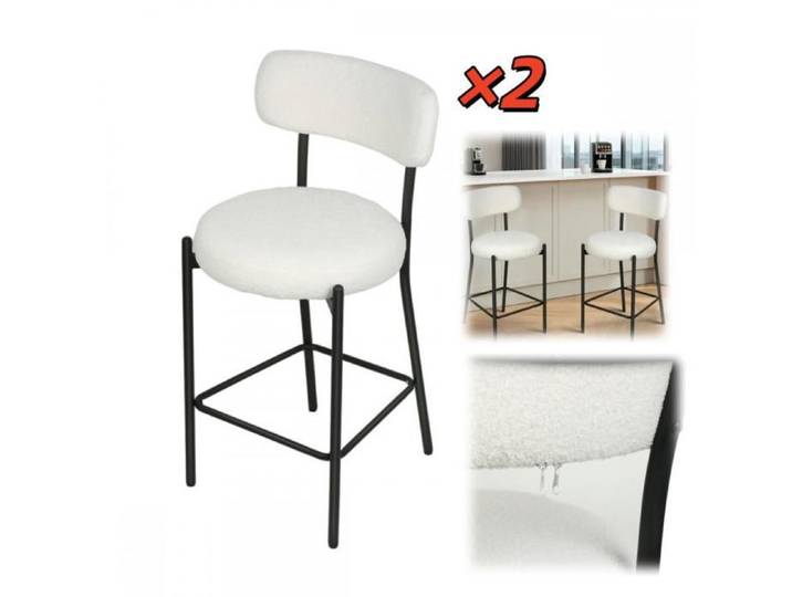 Lot de 2 tabourets de bar de cuisine-MENGDA-Chaise haute bar-Pieds en métal noir-Pour cuisine salle à manger bistrot bar café