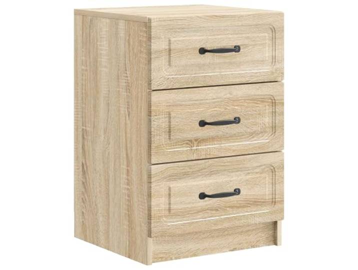LMTYOENFG Nachttisch mit 3 Schubladen Sonoma-Eiche 43x41x63,5cm Strukturierter Stauraum im Schlafzimmer: Drei Schubladen mit schwarzen Griffen schaffen Ordnung direkt neben dem Bett.