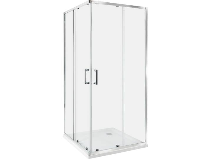 BELIANI Duschkabine Silber aus Sicherheitsglas Aluminium Rahmen Eckeinstieg mit Magnetschloss Doppelte Schiebetüren 90x90x185cm Modernes Design