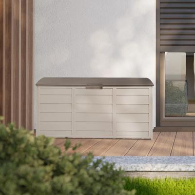 Resin Deck Box For Patio Furniture & Pool Accessories Durable Brown Outdoor Storage Box For Toys, Cushions Resin Deck Box For Patio Furniture & Pool Accessories Durable Brown Outdoor Storage Box For Toys, Cushions