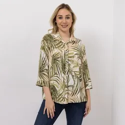 KIM & CO. Bluse, 3/4-Arm Struktur-Popeline Knopfleiste figurumspielend