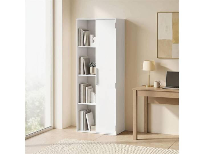 Bibliothèque 4 niveaux blanche avec étagères réglables armoire et portes pour salon ou bureau