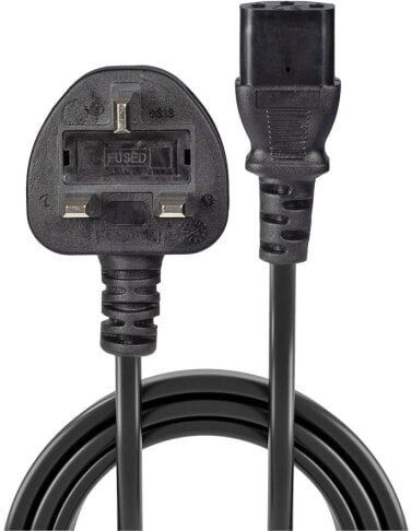 Lindy 10m UK 3 Pin Plug to IEC C13 Mains Power Cable, Black