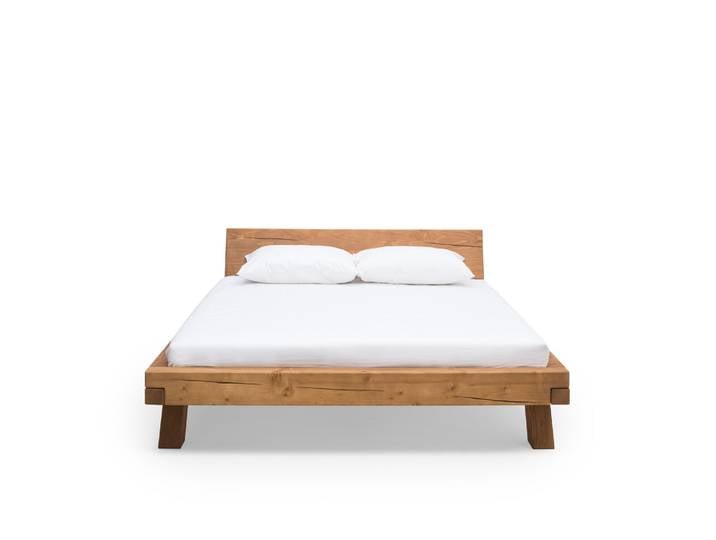 Balkenbett, Fichte Massivholz Geölt, 158×218 cm, Mit Schräge, Natural, SalesFever