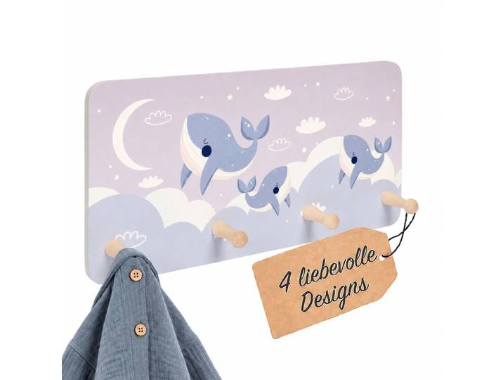 Relaxdays Kindergarderobe 4 Haken 20 x 40 cm