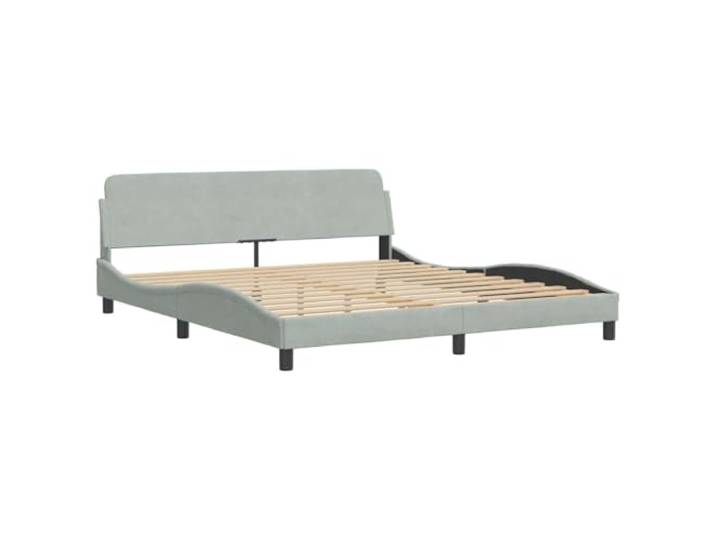 KTHLBRH Bettgestell Dover hellgrau 180 x 200 cm Samt Gepolstertes Kopfteil, Latten aus Sperrholz, Beine aus Metall, gewelltes Design, Rückenunterstützung