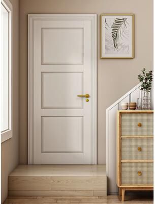 Nuzanto "80"" 3-Panel White Primed Shaker Standard Door Solid Wood Primed Interior Slab Door"