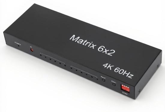 HDMI 6x2,4K HDMI-Switch/Splitter, 6 Eingänge, 2 Ausgänge, unterstützt bis zu 4K bei 60Hz, EDID, 3D, HDCP 2.2, 3,5-mm- und optischer Audioausgang, Fernbedienung (EU)