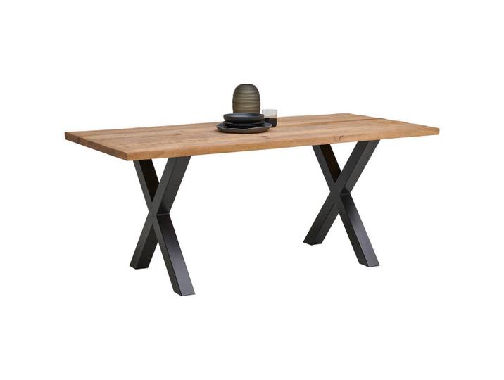 Landscape Esstisch, Naturfarben, Schwarz, Holz, Metall, Mangoholz, massiv, rechteckig, X-Form, 180x77x90 cm, Esszimmer, Esstische, Holztisch, Massivholztische