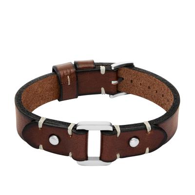 Armband FOSSIL "Schmuck Geschenk Edelstahl Leder Armschmuck MACHINE", braun (edelstahlfarben, braun), Armbänder, Damen, 25cm, Edelstahl Leder, Edelstahl, Leder, Armband