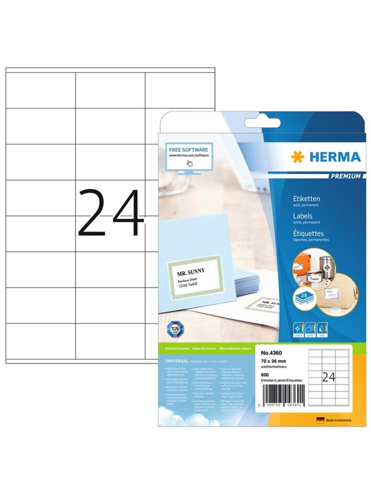 HERMA PREMIUM Etiketten A4, 70 x 36 mm, weiß, permanent haftend