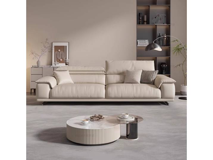 Canapé de salon italien en cuir véritable, canapé de luxe design minimaliste, mobilier familial moderne, accessoires de meubles pour la maison