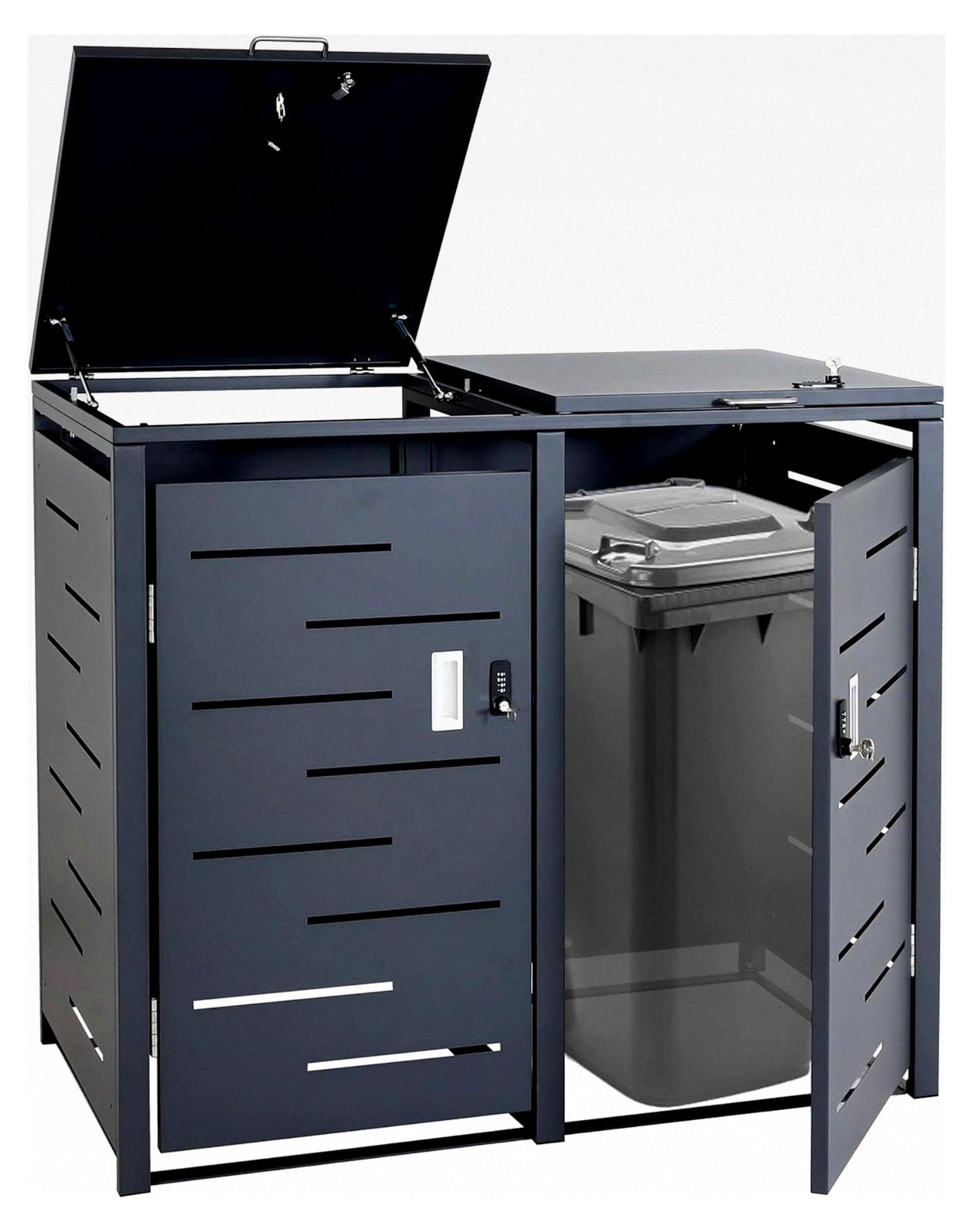 2er-Mülltonnenverkleidung, Mülltonnenbox Mülltonnenabdeckung, erweiterbar 103x115x63cm - anthrazit, Stahl 38kg