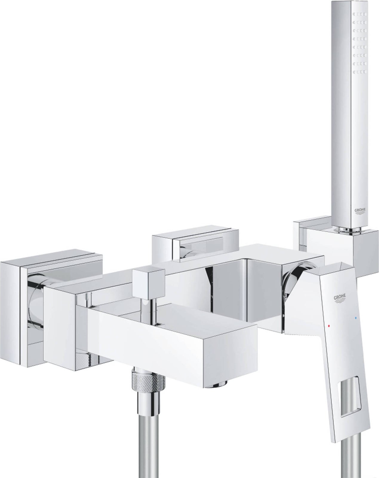 Grohe Eurocube badmengkraan voor wandmontage met doucheset en waterbesparende functie, chroom