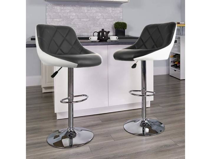 Tabouret de bar - BonAchat - Noir+Blanc - Réglable en hauteur - Simili