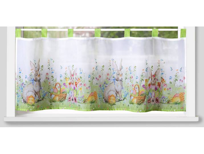 Scheibengardine WECKBRODT Krümel Gr. 1, bunt (multi), B:120cm H:45cm, Voile, Polyester, Gardinen, Scheibengardine, Bistro, Voile, Ostern, halbtransparent, HxB 45x120cm, Gardine, Store