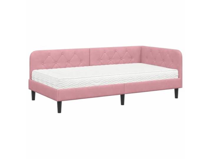 PUGYNBK Eck-Bettgestell, Rosa, 90 x 190 cm, Samt Mit Schaumstoffmatratze, Design Typ L, Schlafsofa für Wohnzimmer oder Schlafzimmer