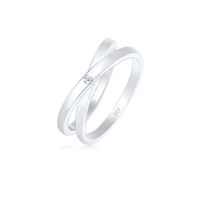Diamantring ELLI DIAMONDS "Ring Wickelring Cross Diamant (0.015 ct.) 925 Sterling Silber" Gr. 54, silber, Fingerringe, Damen, 54, Silber 925 (Sterlingsilber), Diamantring