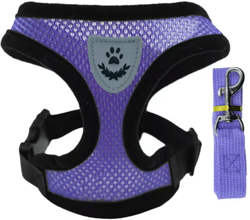Inspire Picks Breathable Summer Dog Harness & Leash Set Lightweight Pet Chest Vest For Small Dogs & Cats purple xl