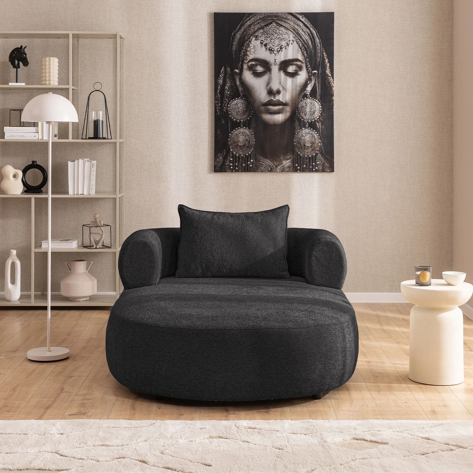garneroarredamenti Poltrona oversize imbottita tessuto vellutato antracite Abbraccio
