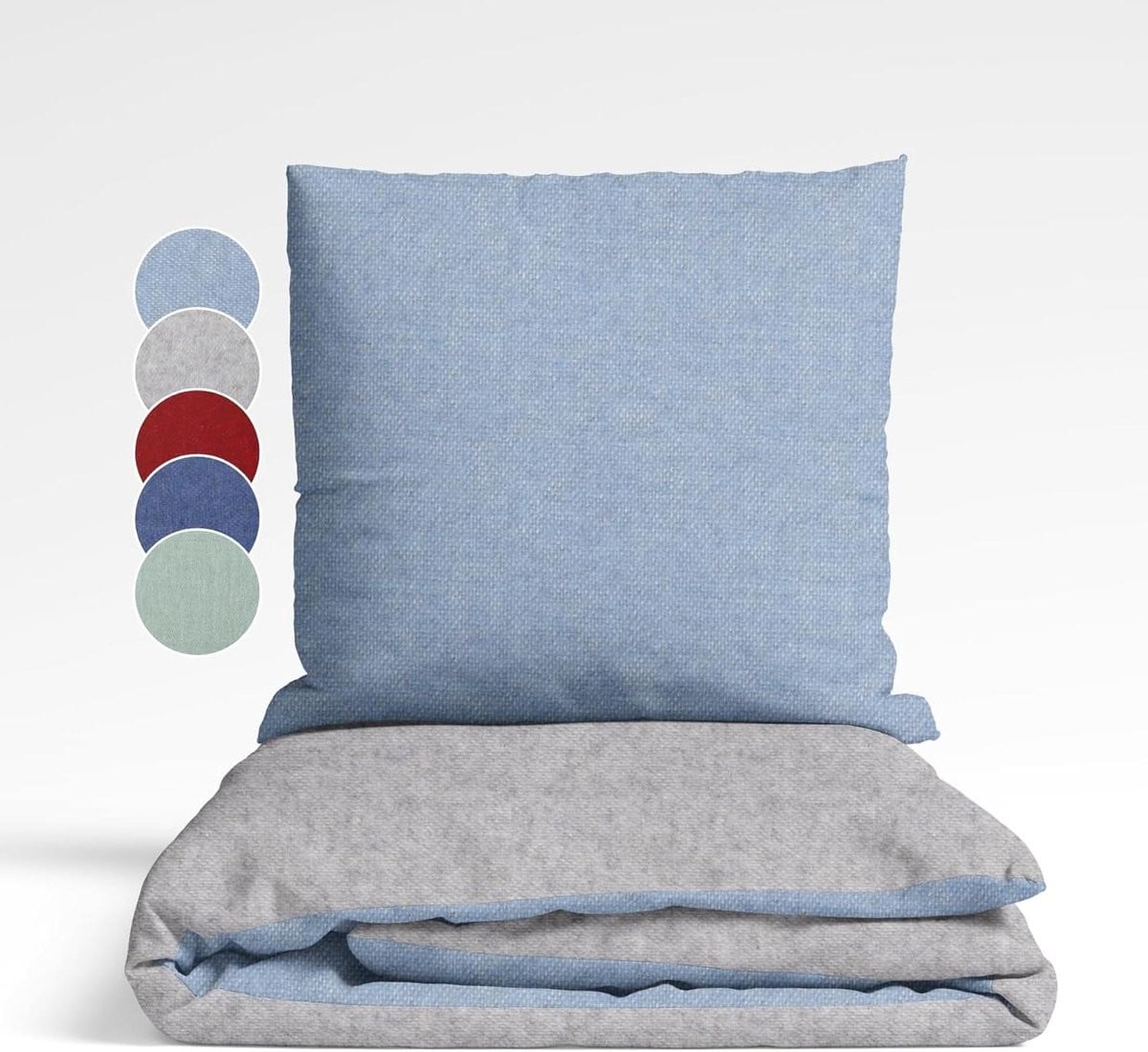 Biber Dekbedovertrekset Fijnflanel - Omkeerbaar Design - Lichtgrijs lichtblauw - 200 x 200 cm