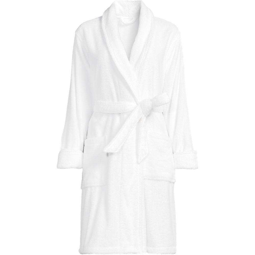 Knielanger Bademantel aus Baumwoll-Frottee, Damen, size: regular, Weiß, Baumwolle, by Lands' End